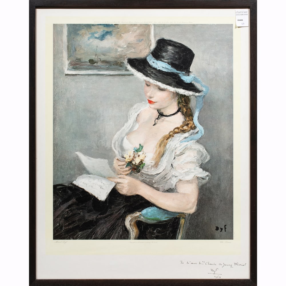 Poster, Marcel Dyf: Marcel Dyf (French, 1899-1985), "The Sonnet," offset lithograph, signed, dated and dedicated lower right, overall (with frame): 28.75"h x 23"w