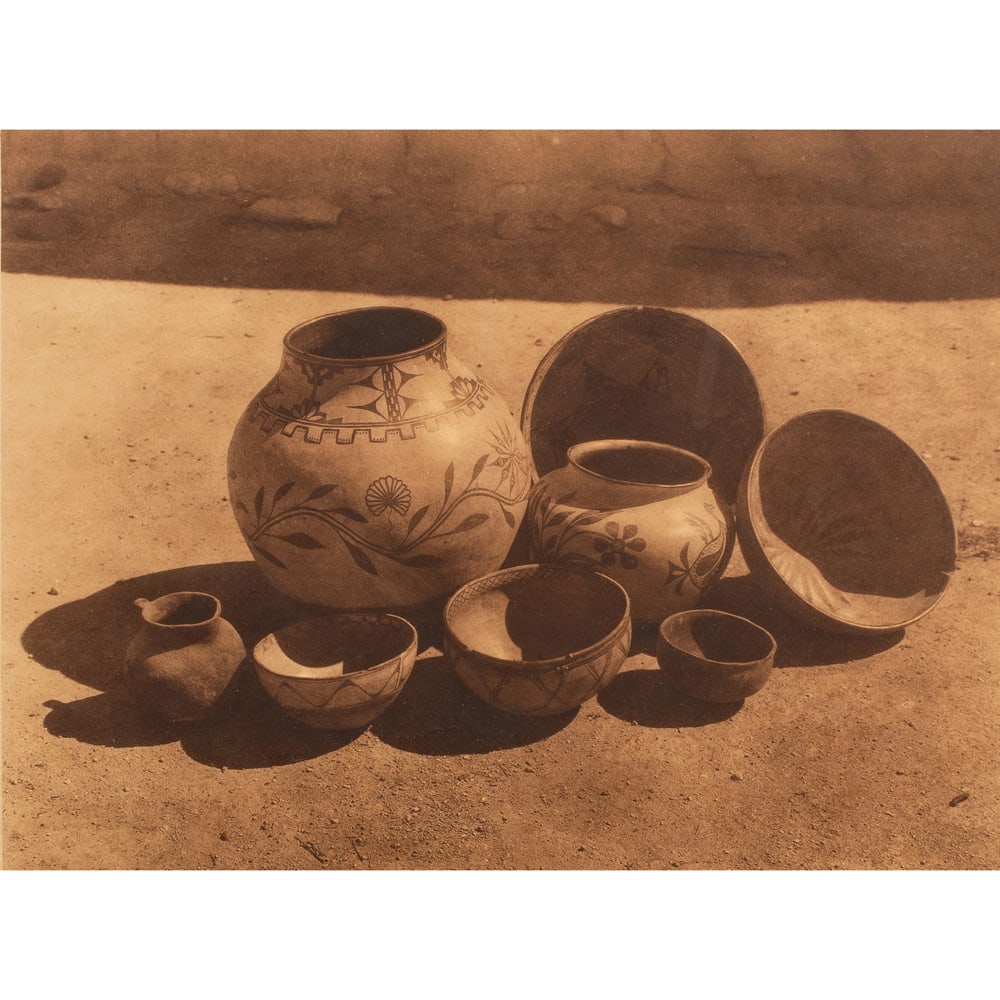 Photogravure, Edward Curtis: Edward Sherriff Curtis (American, 1868?1952), "Cochiti and Sia Pottery (Plate 554, from "The North American Indian," Vol. XVI)," 1926, photogravure, titled lower left, image: 11.5"h x 15.5"w, overall