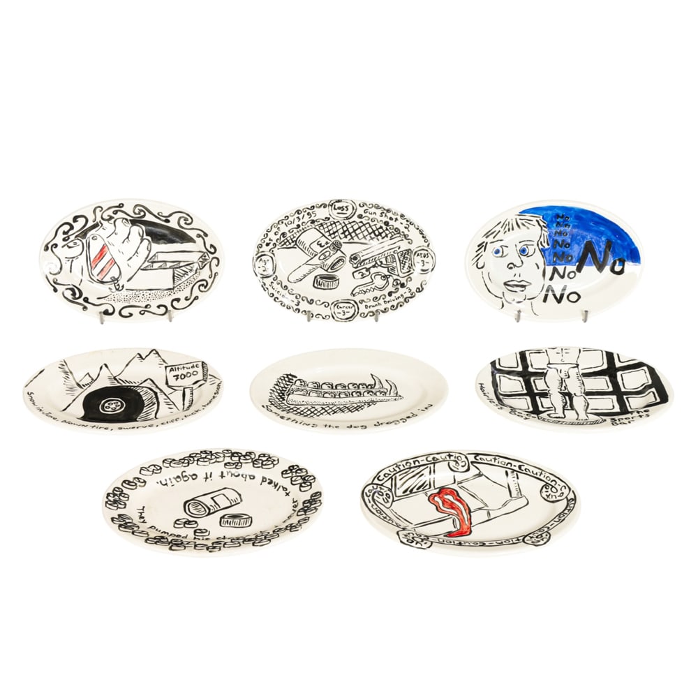 Ceramic Plates, Peter Klove: (lot of 8) Peter Klove (American, 20th century), Untitleds, 1995, oval plates, each signed and dated beneath, overall (for largest): 1"h x 8"w x 5.5"d. Provenance: Property from the Private