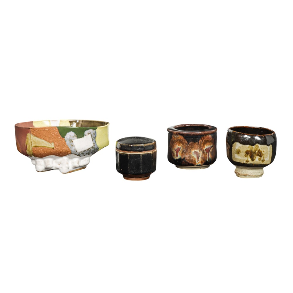 Ceramic Vessels, American School including John Gill (20th century): (lot of 4) American School including John Gill (20th century), Glossy Glazed Vessels, two pots, one lidded urn, and one tureen-form vase by John Gill, each unsigned, overall (for largest): 4.5"h x 8.7