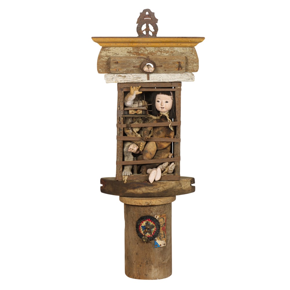 Sculpture, Richard Brennan: Richard Brennan (American, 20th century), Untitled, mixed media assemblage sculpture, unsigned, overall: 32"h x 13"w x 8"d. Provenance: Property from the Private Collection of Viola Frey, sold to bene