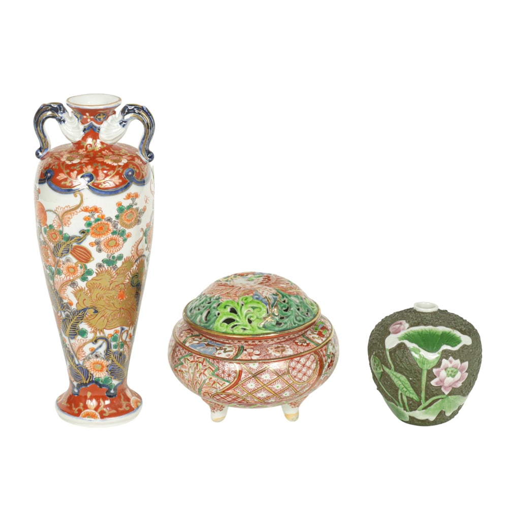 (lot of 3) Japanese enameled porcelain objects (1 of 2)