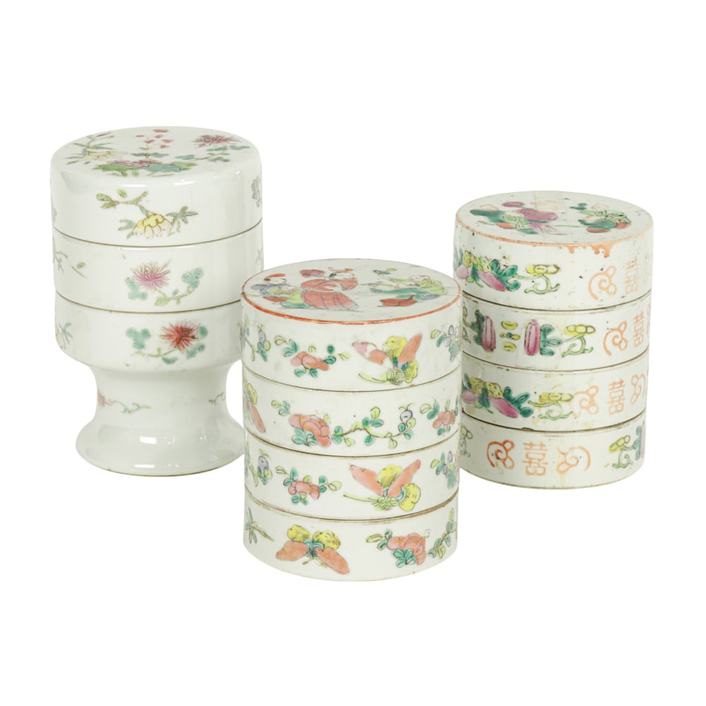 (lot of 3) Chinese famille rose cylindrical cosmetics boxes (1 of 1)