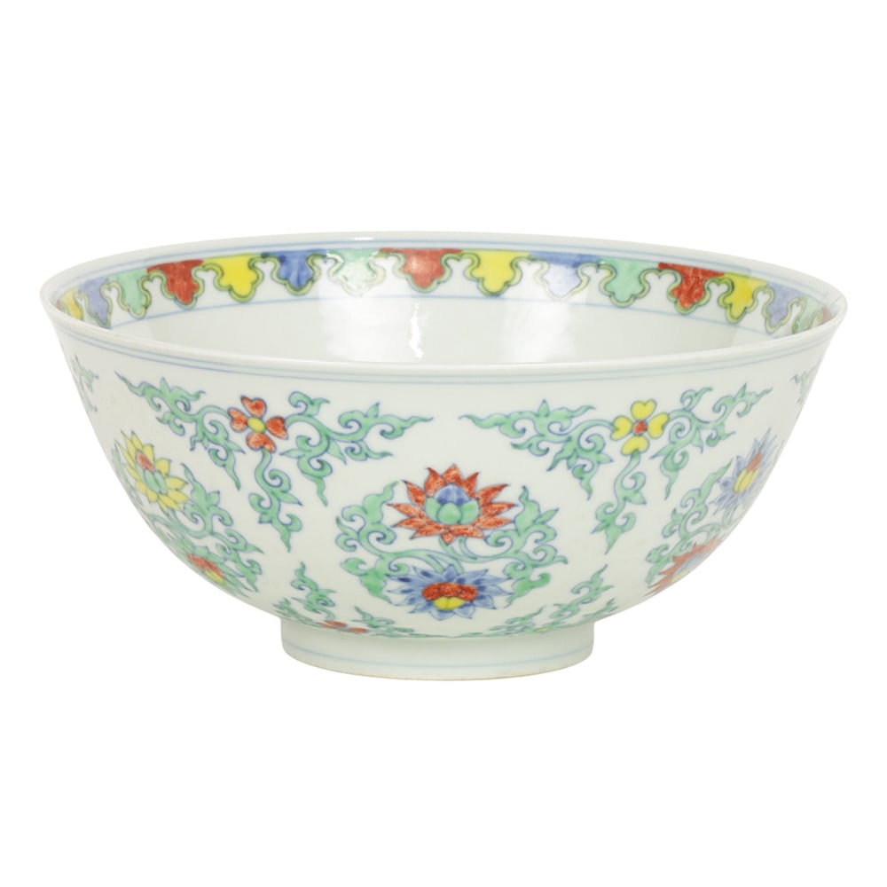 A Chinese doucai bowl: A Chinese doucai bowl. Depicting floral design, bearing Chenghua six-character mark, 7.75" across.