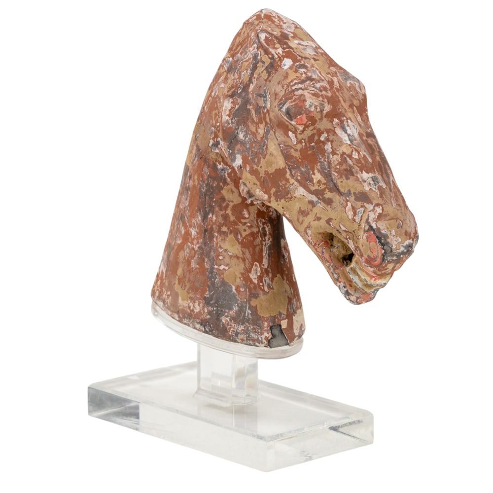 A Chinese wood horse head: A Chinese wood horse head. 9" high.