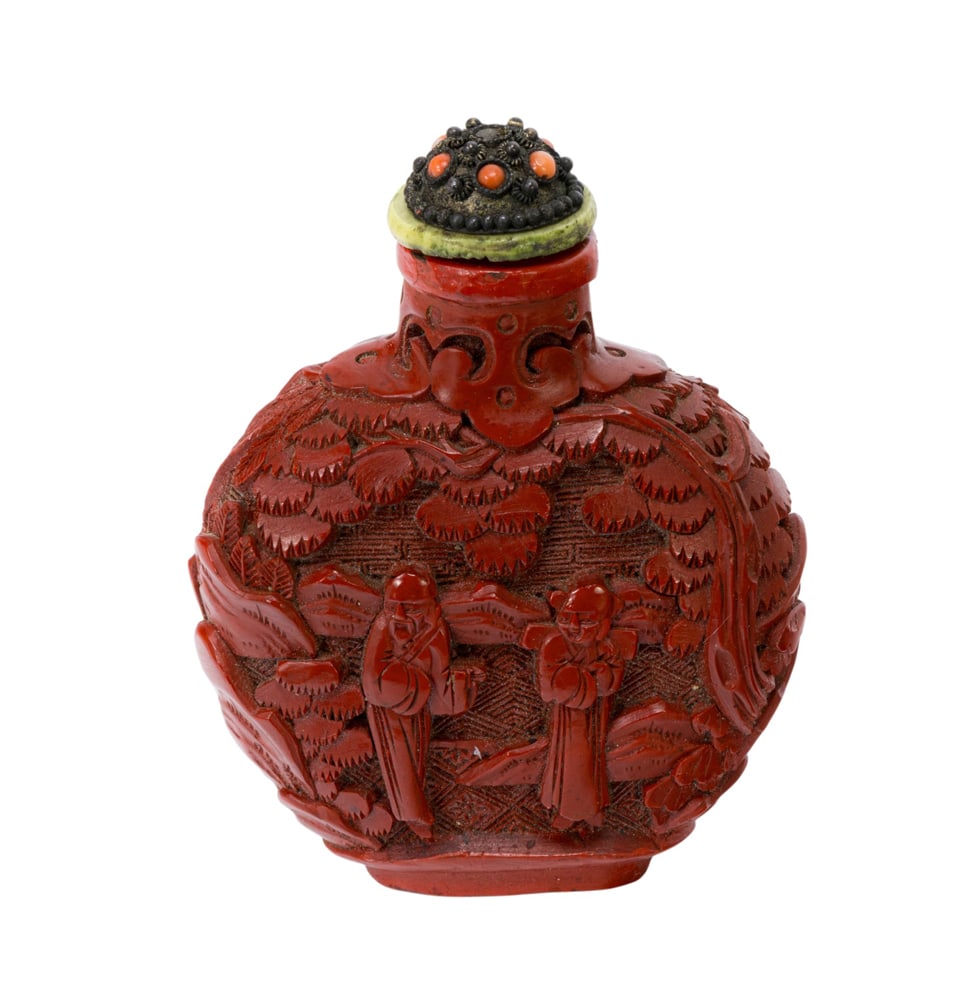 A Chinese cinnabar lacquer snuff bottle (1 of 3)