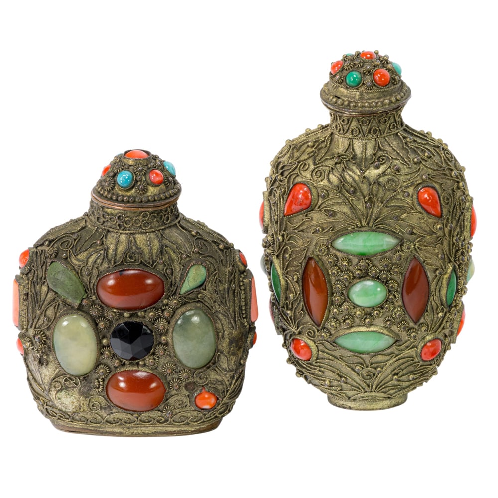 (lot of 2) Mongolian silver and metal filigrees snuff bottles (1 of 3)
