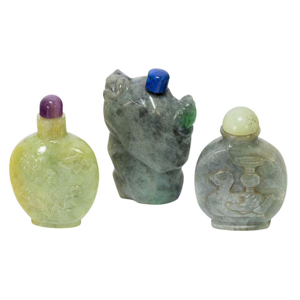 (lot of 3) Chinese jadeite carved snuff bottles (1 of 4)