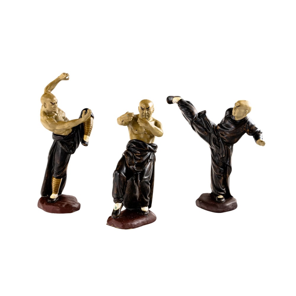 (lot of 3) Chinese Shiwan Shaolin monk figures: (lot of 3) Chinese Shiwan Shaolin monk figures. From 7.75" to 8.25" high.