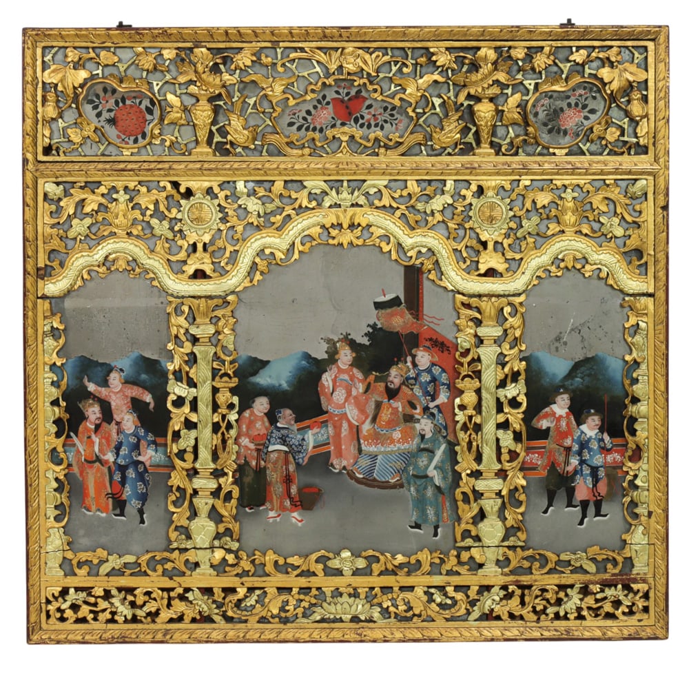 A Chinese gilt lacquered wood 'figure' mirror (1 of 1)