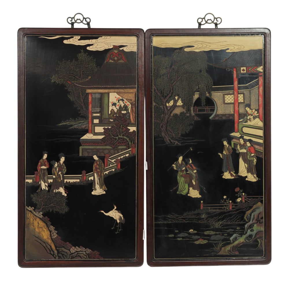 (lot of 2) Chinese coromandel style lacquer wall panels (1 of 1)