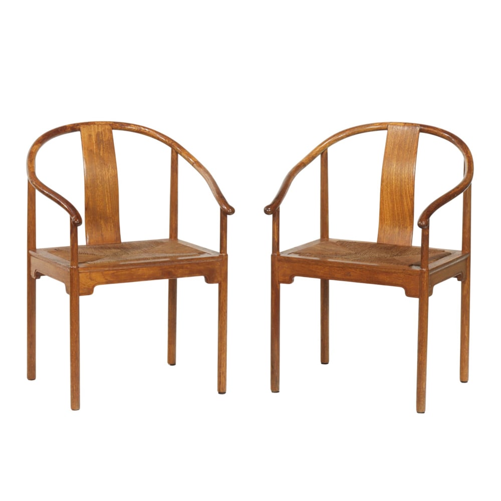 A pair of Chinese style wood horse-shoe back armchairs (1 of 1)