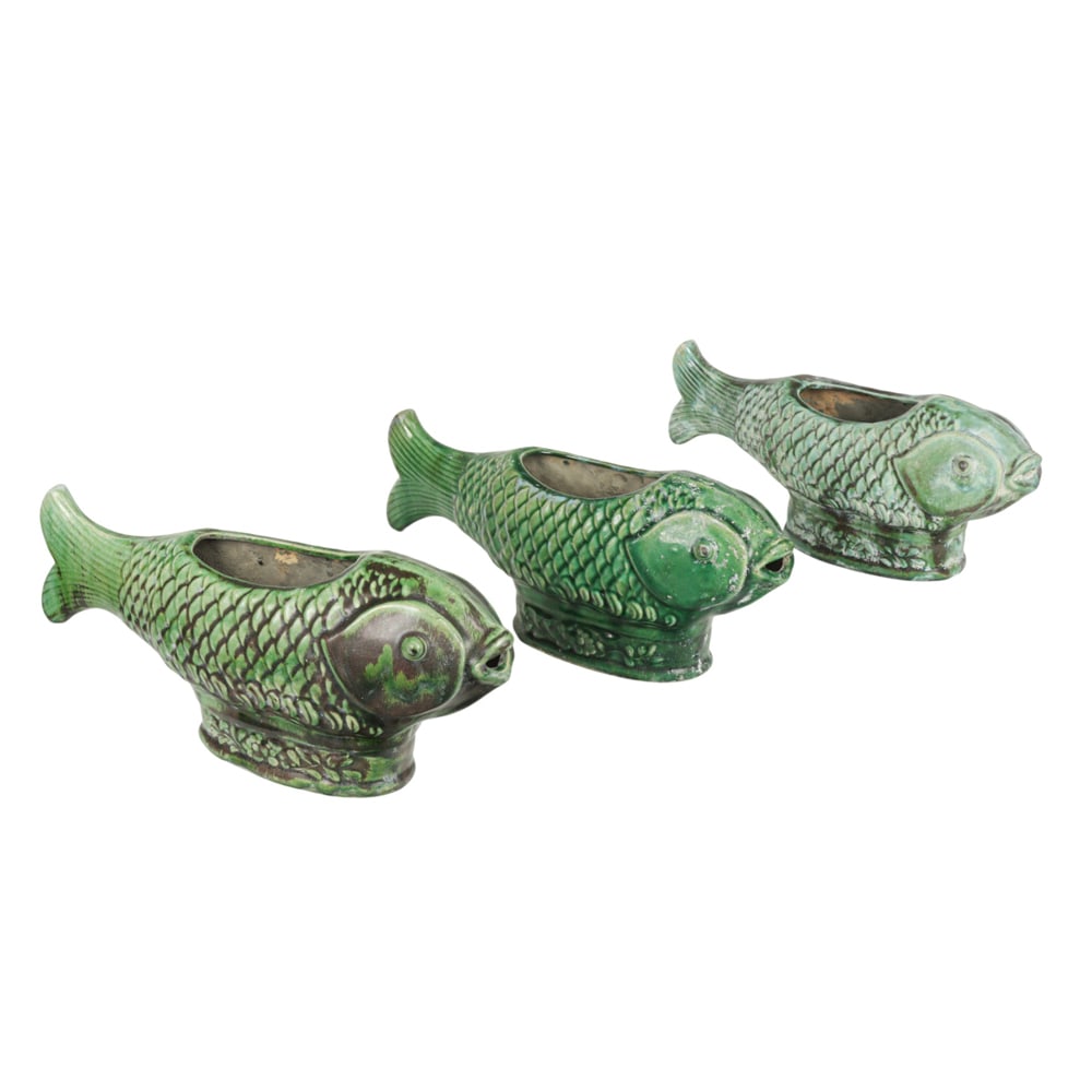 (lot of 3) Chinese green glazed fish jardinieres (1 of 1)
