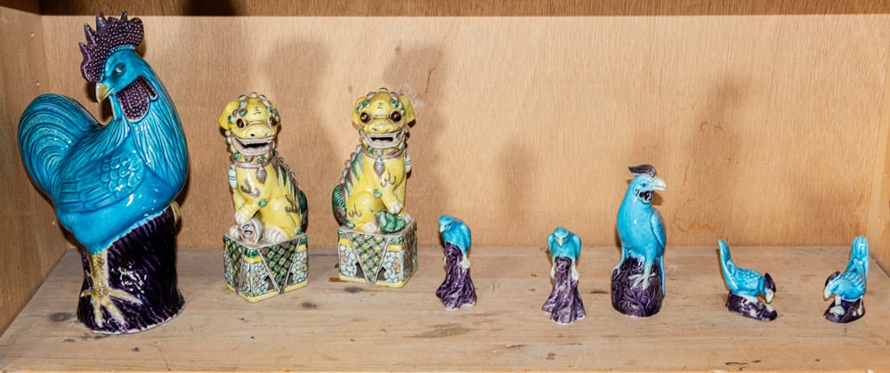 (lot of 8) Chinese glazed animal figures: (lot of 8) Chinese glazed animal figures. Early 20th century, from 2.75" to 11.75" high.