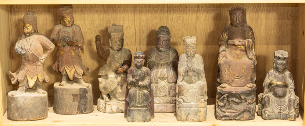 (lot of 8) Chinese painted wood Daoist figures (1 of 1)