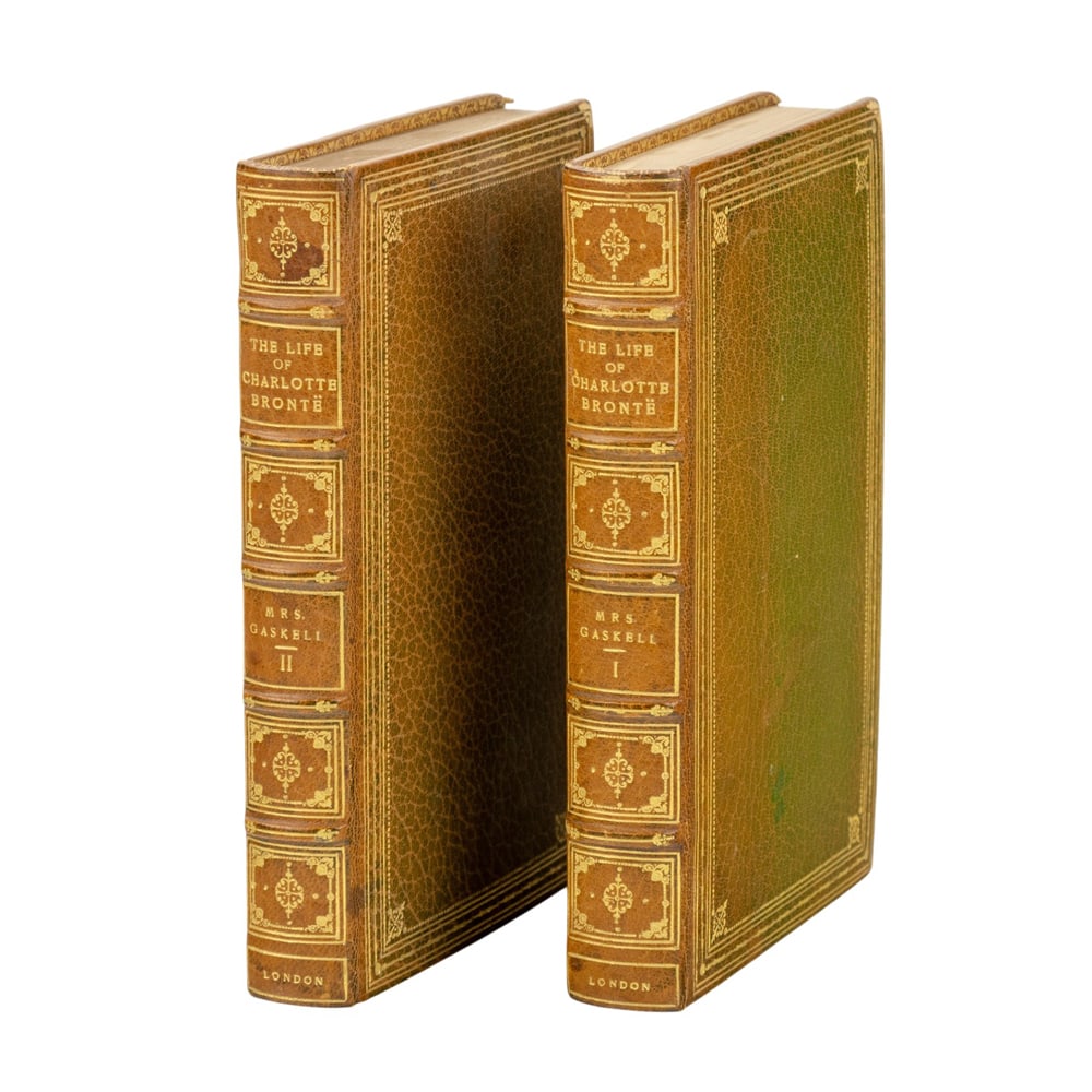 Two volumes of The Life of Charlotte Brontë, 1857 in fine leather binding (1 of 5)