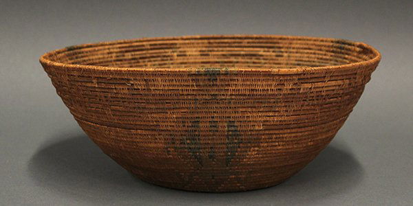 Large polychrome antique Native American toad effigy: Large polychrome antique Native American toad effigy basket, 3.5"h x 10"w Provenance: American Indian Historic Museum collection of Antique baskets, New York