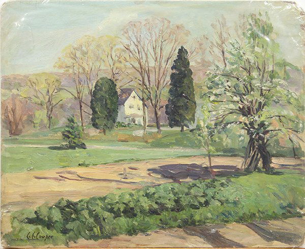 Painting, Colin Campbell Cooper, New England Spring: Colin Campbell Cooper (American, 1856-1937), New England Spring, oil on board, signed lower left and dated, board (unframed): 13"h x 16"w. Provenance: Estate of David C. Hershkopf Trust collection (Oa