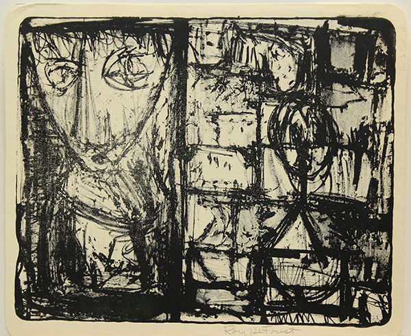 Prints, Roy De Forest, San Francisco, and Abstract Man: (lot of 2) Roy De Forest (American, 1930-2007), San Francisco City View, c.1952, lithograph, pencil signed lower right, overall: 19.25"h x 25.25"w and Abstract Portrait of a Man, 1952, pencil signed l