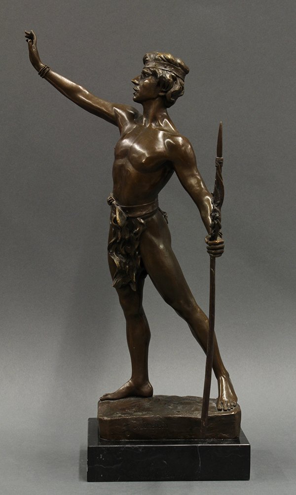 Bronze, Luis Domenech y Vicente, Le Messager de Paix: Luis Domenech y Vicente (Spanish, b.1873), Le Messager de Paix, bronze sculpture, signed lower base, foundry mark/stamp "European Bronze Finery" lower base, mounted on black marble base, overall (with