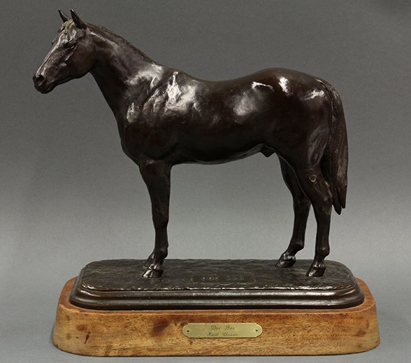 Keith Christie, Horse Sculpture: Keith Christie (American, b.1935), ''Doc Bar,'' 1981, bronze sculpture mounted to wood base with artist placard, signed, dated and titled at base, edition 40/40, overall: 15.25''h x 14.25''w x 7.5''d