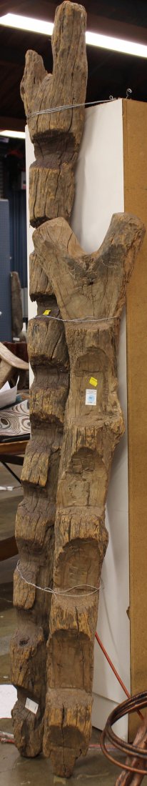 Two Dogon, Mali style granary ladders: Two Dogon, Mali style granary ladders, tallest: 87"h