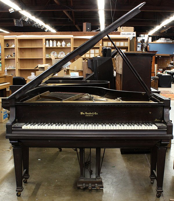 Knabe Grand player piano, 1924,: ( lot of 4) Knabe baby grand player piano, 1924, of traditional form and retaining original 'Wm Knabe & Son Established 1837' decals; together with three boxes of Ampico rolls. Overall: 40"h x 59"w 68