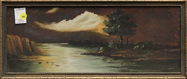 Painting, Approaching Storm, signed G. Ames: Approaching Storm, oil on canvas (mounted to board), signed "G. Ames" lower right, 20th century, overall: 9.25"h x 21.25"w