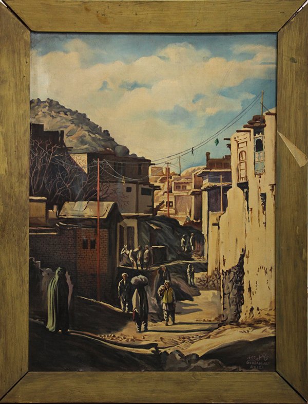 Painting, Middle Eastern School (20th c.), Arab Street: Middle Eastern School (20th century), Arab Street Scene, 1977, oil on canvas, inscribed and dated "Burban Ali, Azizi, 1977" lower right, overall: 30.25"h x 23.5"w