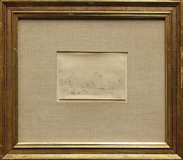 19th c. Print, Pitching a Circus Tent: Continental School (19th century), Pitching a Circus Tent, lithograph, signed ''Robertus V. H.'' lower right, overall (with frame): 13.5''h x 15.5''w