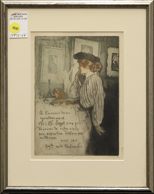 Print, Manuel Robbe, L'Exposition d'Art (The Art: Manuel Robbe (French, 1872-1936), L'Exposition d'Art (The Art Exhibition), color aquatint etching, plate signed upper left, overall: 13.75"h x 10.5"w