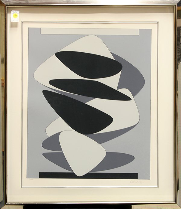 Print, Victor Vasarely, Black, White, and Gray: Victor Vasarely (French/Hungarian, 1906-1997), Black, White, and Gray, serigraph, pencil signed lower right, from an edition of 150, overall (with frame): 34"h x 29.25"w