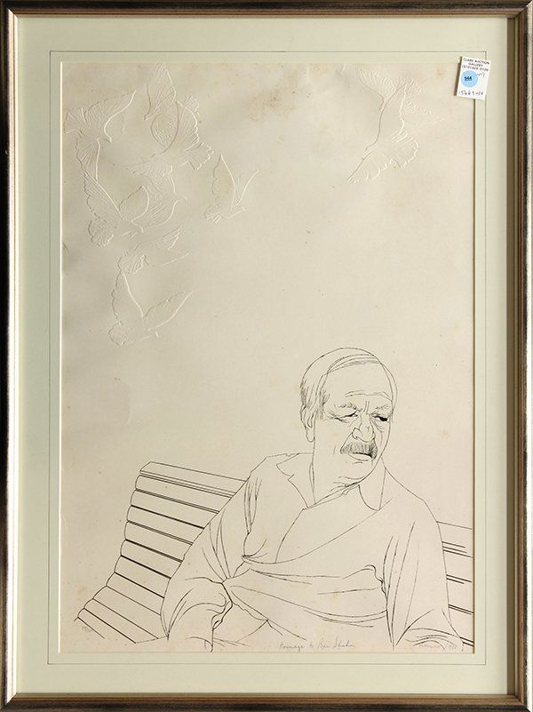 Print, Moshe Tamir, Homage to Ben Shahn: Moshe Tamir (Israeli, 1924-2004), "Homage to Ben Shahn," 1970, screenprint with embossing, pencil signed and dated lower right, titled center, from an edition of 200, overall (with frame): 31.5"h x 23