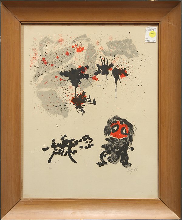 Print, Enrico Baj, Red, Black, and Gray: Enrico Baj (Italian, 1924-2003), Red, Black, and Gray, 1956, color lithograph, signed and dated lower right, edition 8/60