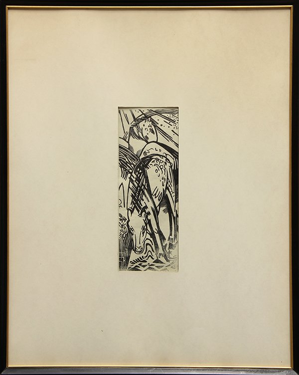 Print, Franz Marc, Trinkendes Pferd: Franz Marc (German, 1880-1916), "Trinkendes Pferd ", woodcut, unsigned, overall (with frame): 20"h x 16"w