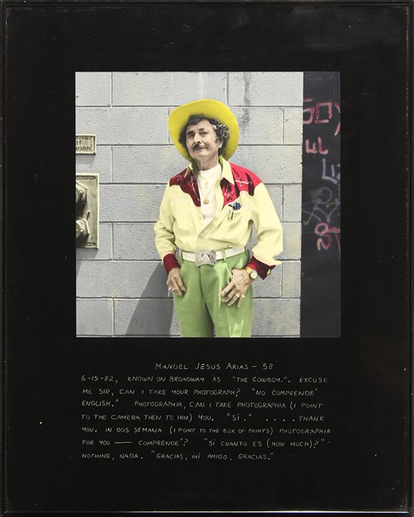 Photograph, Neil Chapman, Manuel Jesus Arias Cowboy,: Neil Chapman (American, 20th century), "Manuel Jesus Arias Cowboy, Los Angeles, Broadway St", 1982, color photograph, negative: CPE 281-35 #8, from an edition of 15, overall: 20"h x 16.25"w