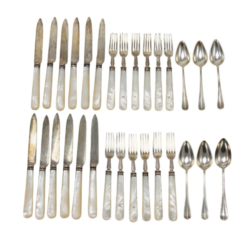 A George V assembled and matching silver and mother of pearl fruit flatware set (1 of 5)