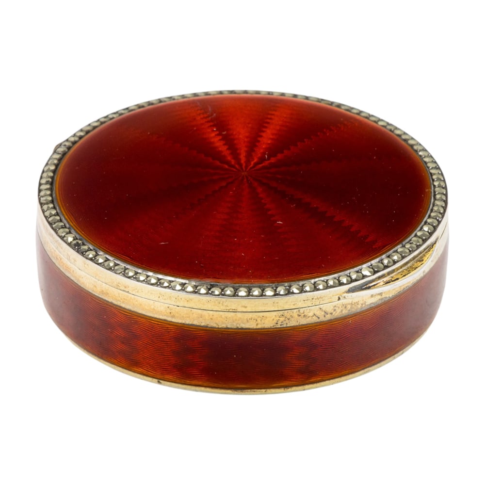 An Art Deco style sterling silver and guilloche enamel and paste jewel compact (1 of 3)