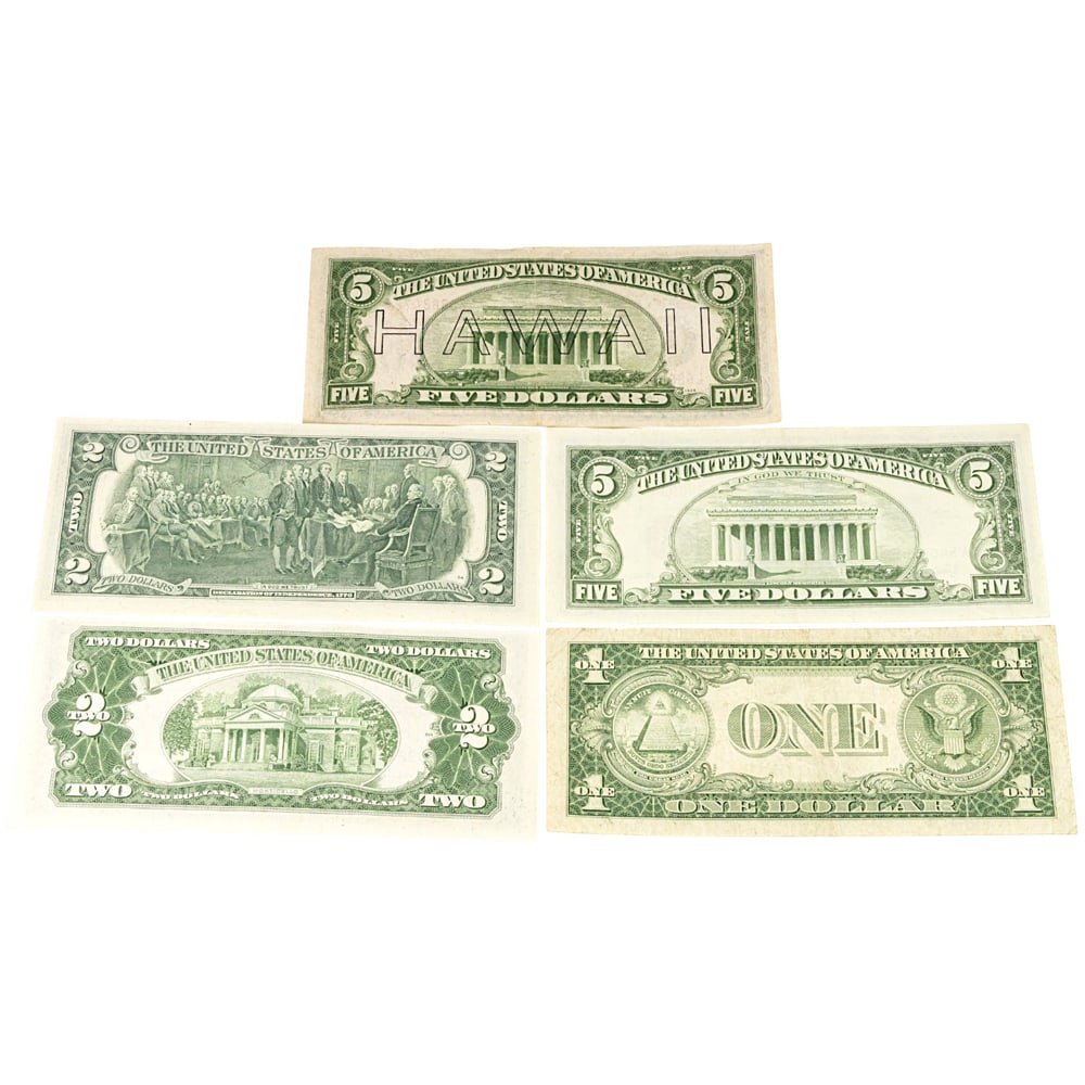 Five US paper currency notes - 2