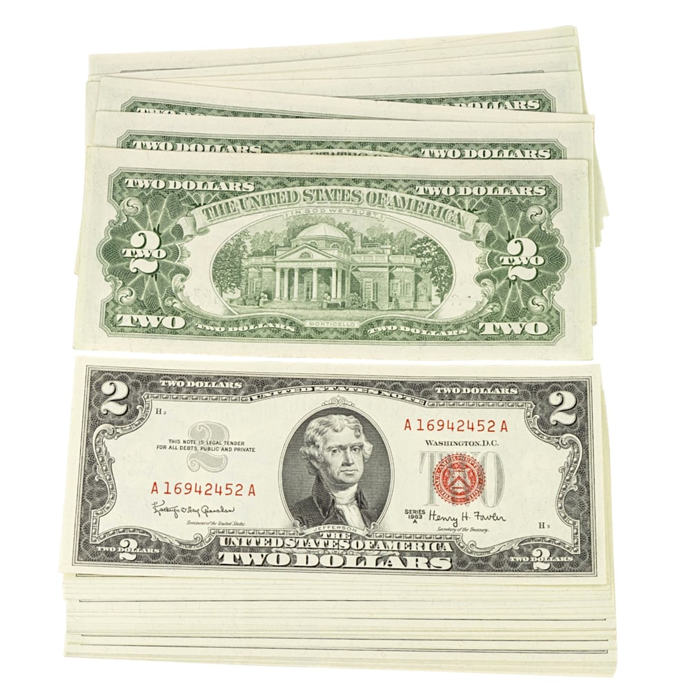 Forty-nine United States two-dollar Federal Reserve notes (1 of 3)