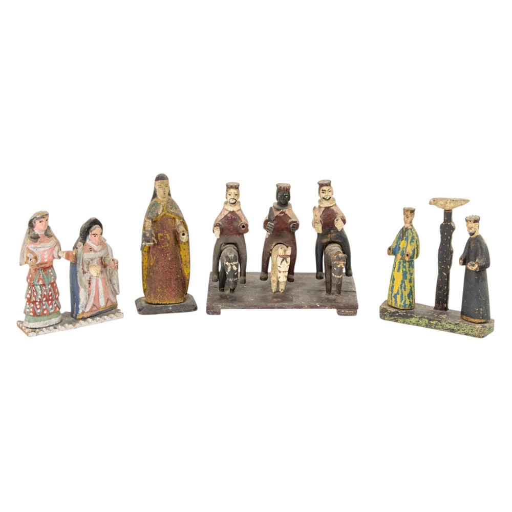 A group of four Puerto Rican Santos De Palo figures: A group of four Puerto Rican Santos De Palo figures, 19th/20th century, between 8.5"h and 7.5"h [4 total]