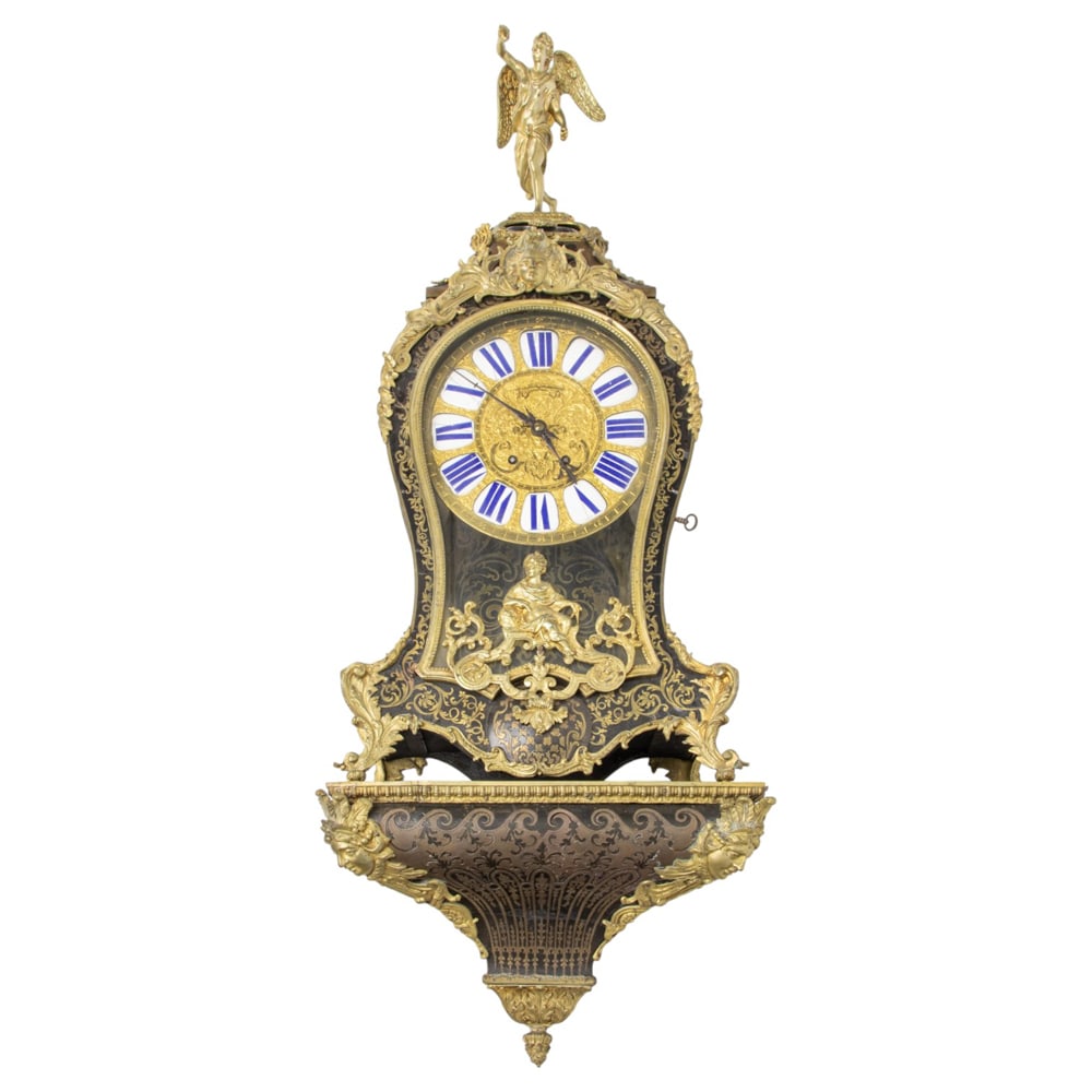 A Louis XIV style gilt bronze mounted boulle marquetry clock and bracket (1 of 6)