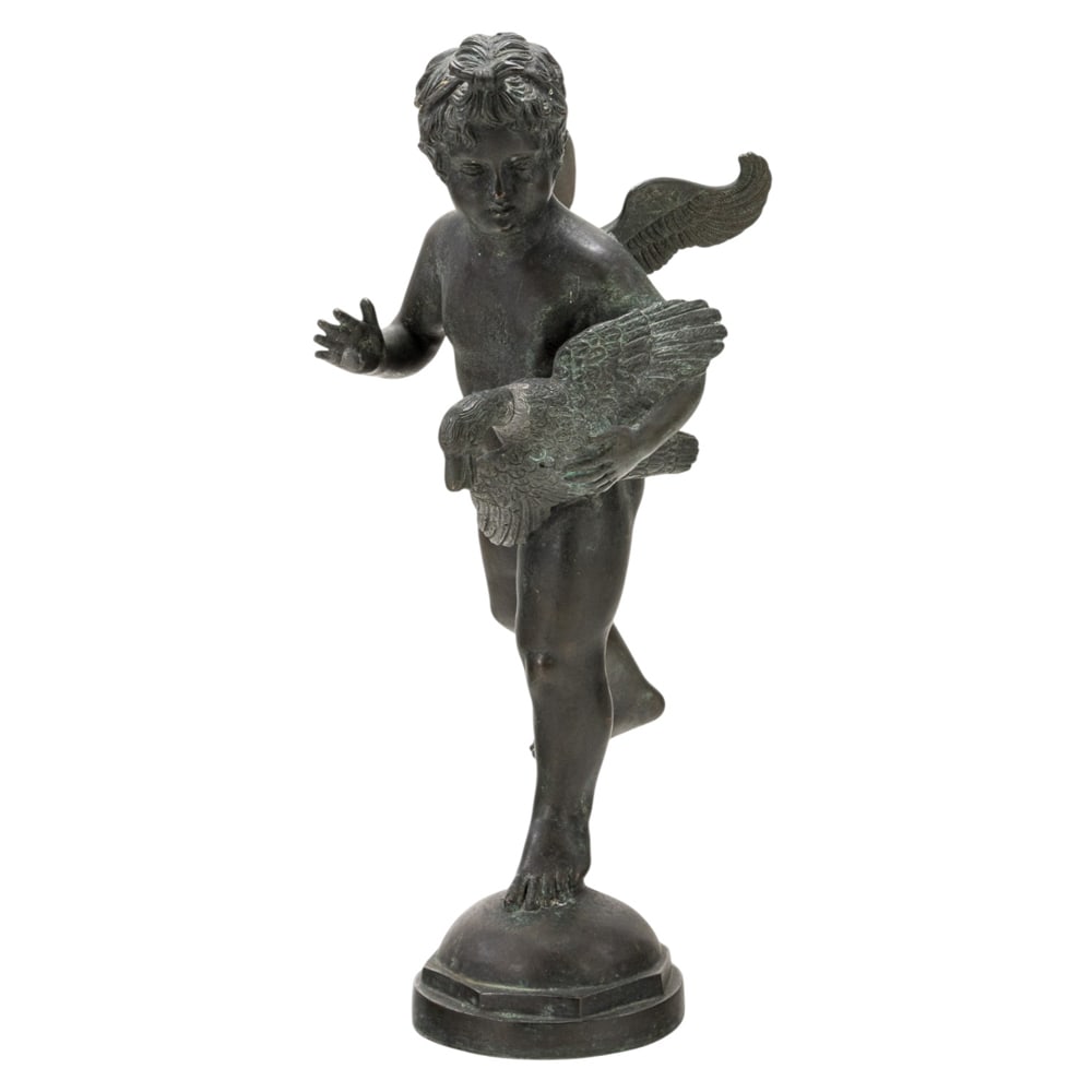 A Continental patinated bronze fountain figure of Cupid and Goose (1 of 5)