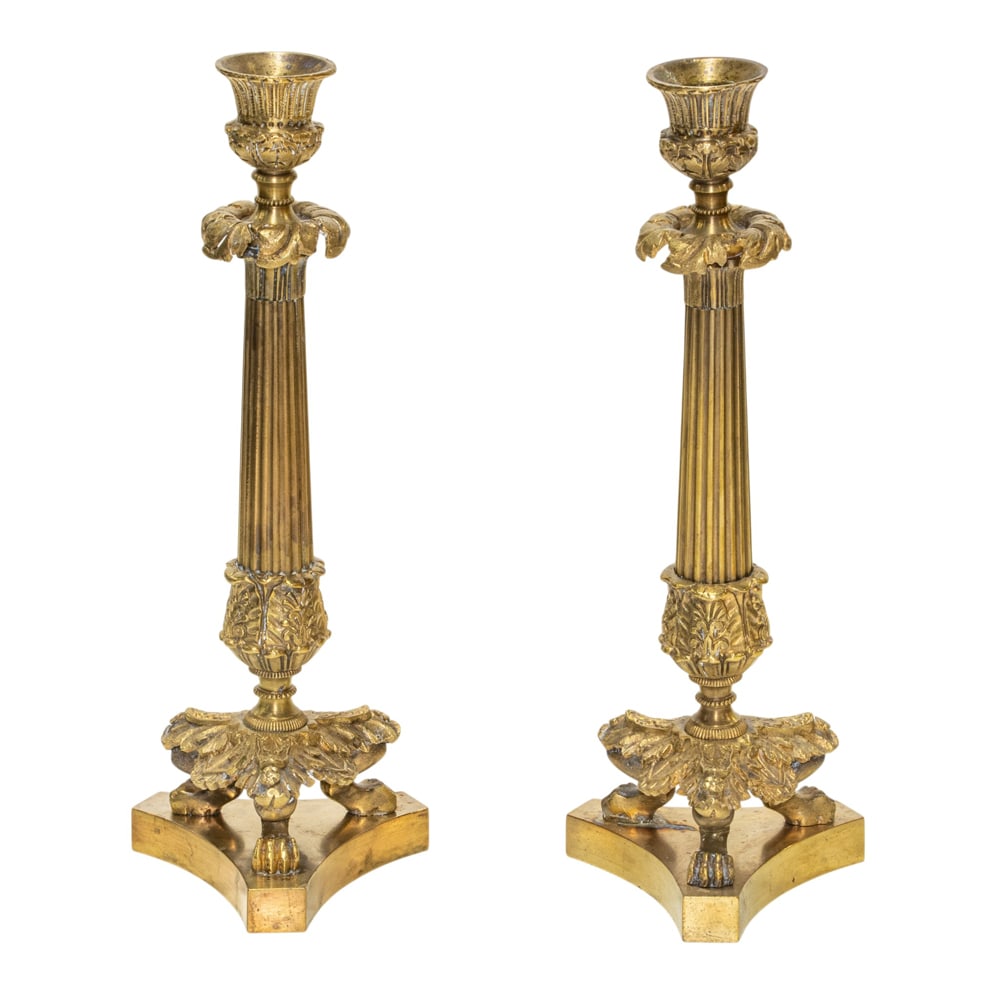 A pair of Empire style gilt bronze candlesticks (1 of 4)