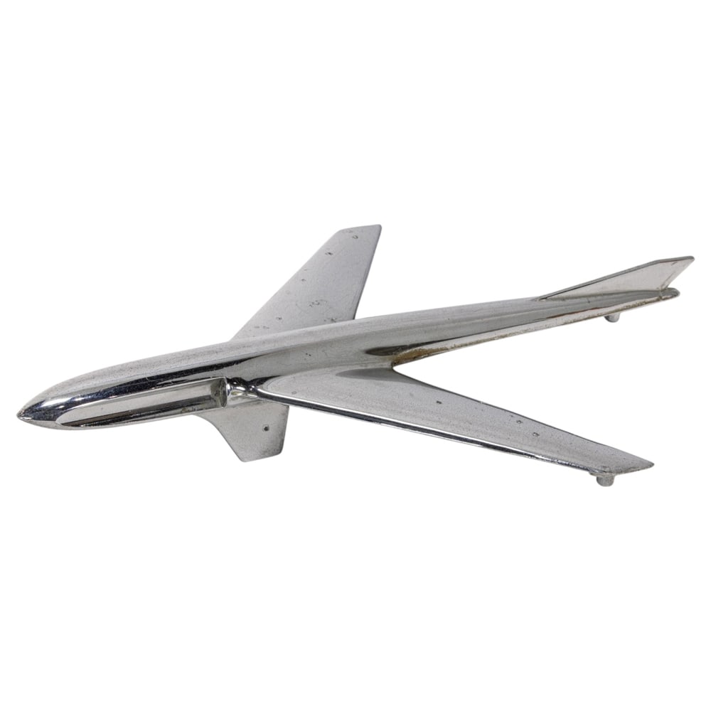 A chromed metal hood ornament: A chromed metal hood ornament, 1956 Buick, unmarked, 14.5"l x 9.5"w