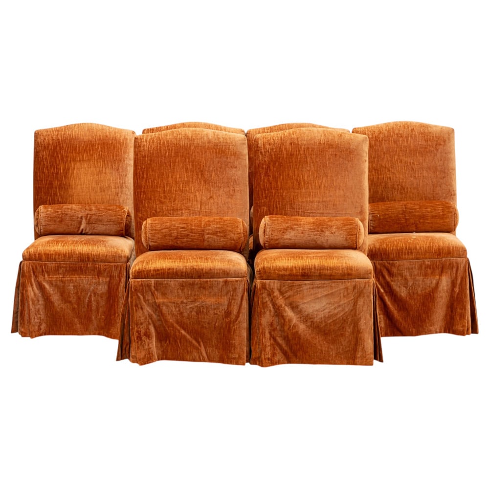 A set of six contemporary skirted dining chairs on casters (1 of 5)