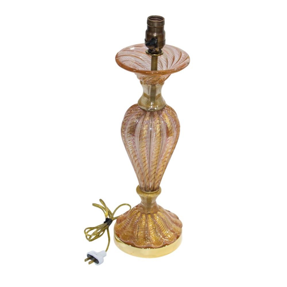 A Murano gilt flecked pink glass table lamp (1 of 3)