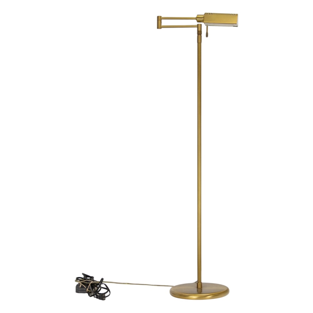 A Holtkoetter Leuchten hight adjustable floor lamp: A Holtkoetter Leuchten hight adjustable floor lamp, in brass finish, marked to interior of shade, adjustable between 40"h and 57.5"h