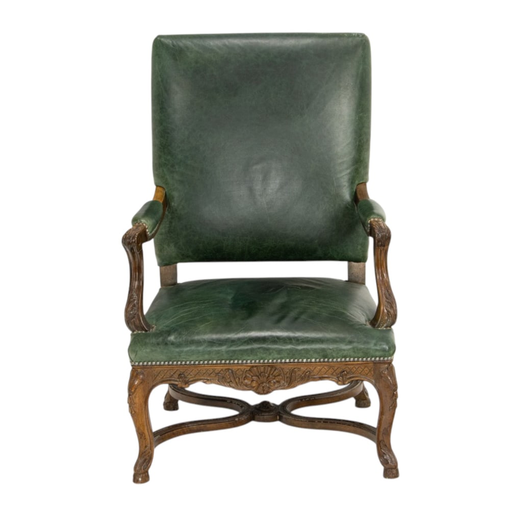 A Continental green leather upholstered library chair (1 of 4)