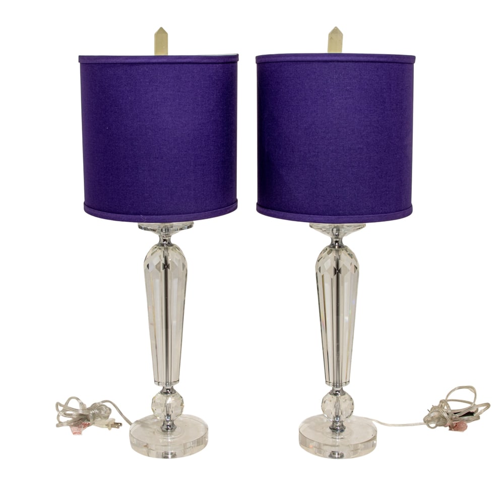 A pair of contemporary cut glass table lamps with chromed metal mounts (1 of 3)